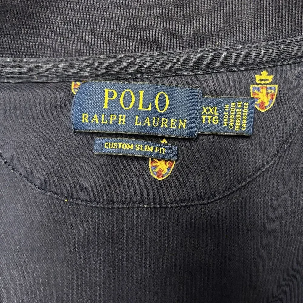 Polo Ralph Lauren Men's XXL Classic Slim Fit Short Sleeve Navy‎ Lion Crests Polo